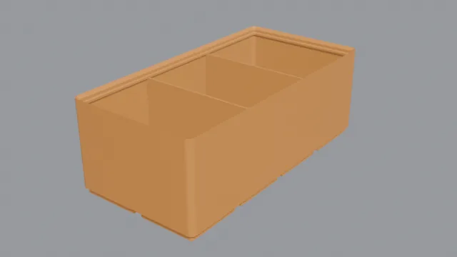 Test render through the scene camera of the bin as handed over after the first message: 60.4 mm tall overall, lip included.