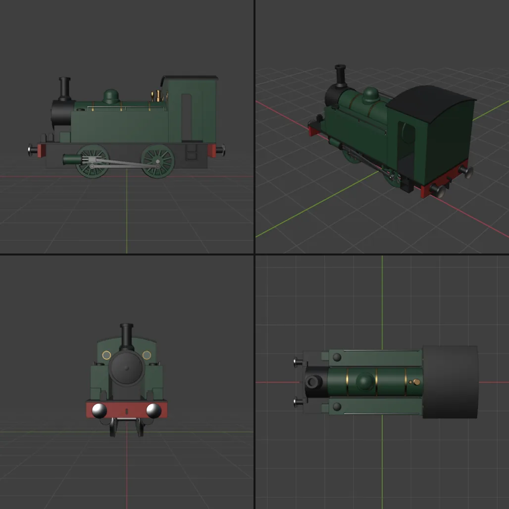 The first full build, already with all 66 parts, seen from the side, from a three-quarter view, from the front and from above.