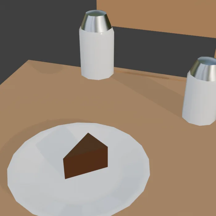On the left table, the shaker on the left hovers 7 cm above the top; its shadow falls on the table some way from its base.