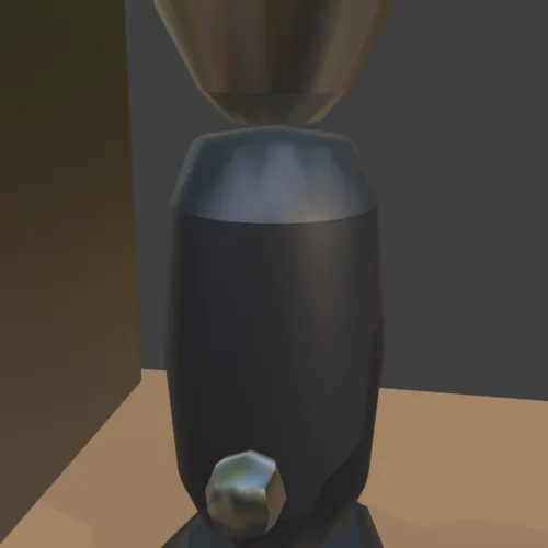 A test on the grinder: subdivision level 1 instead of 4 leaves 672 triangles, and the knob and body turn visibly faceted.
