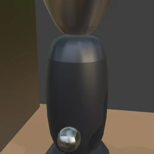 At level 2, 2,688 triangles, the grinder is smooth again. The agent kept this level, within 1 mm of the original shape.