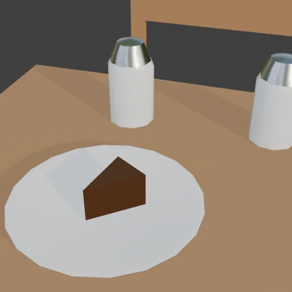 The same view of the left table afterwards: the shaker stands on the top, its shadow meeting its base.