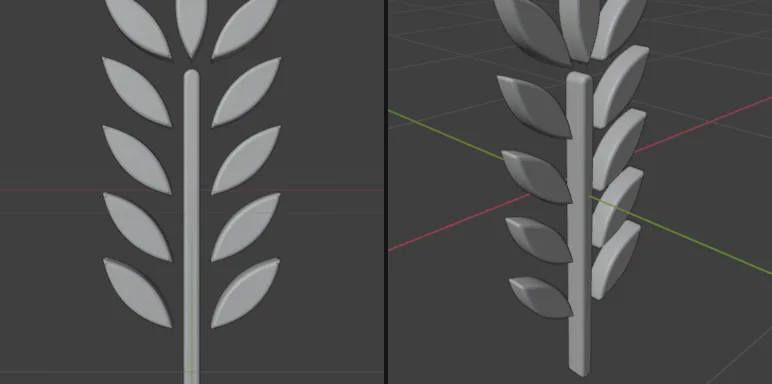 Gray 3D wheat shapes, head-on and from an angle