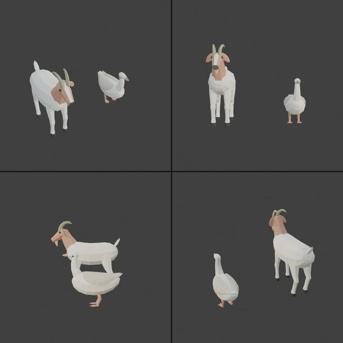 The agent's last look before the final save: both animals from four sides, facing the same way.