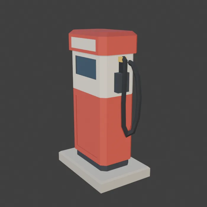 Close view of the red and cream fuel pump with a thicker, smoother black hose loop