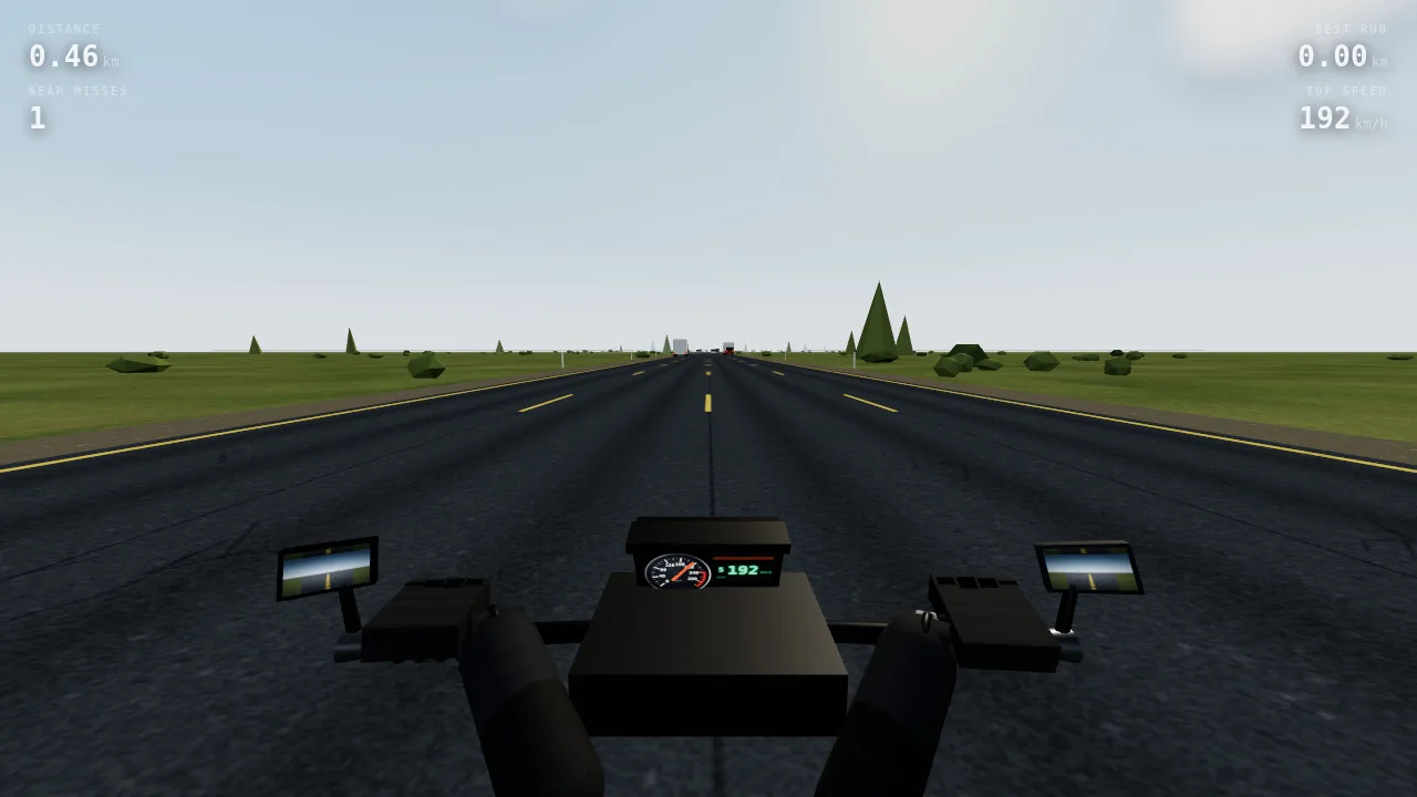 Before: the first screenshot the agent looked at. The road, cars and HUD work, but the bars, hands and cowl render as black blocks.